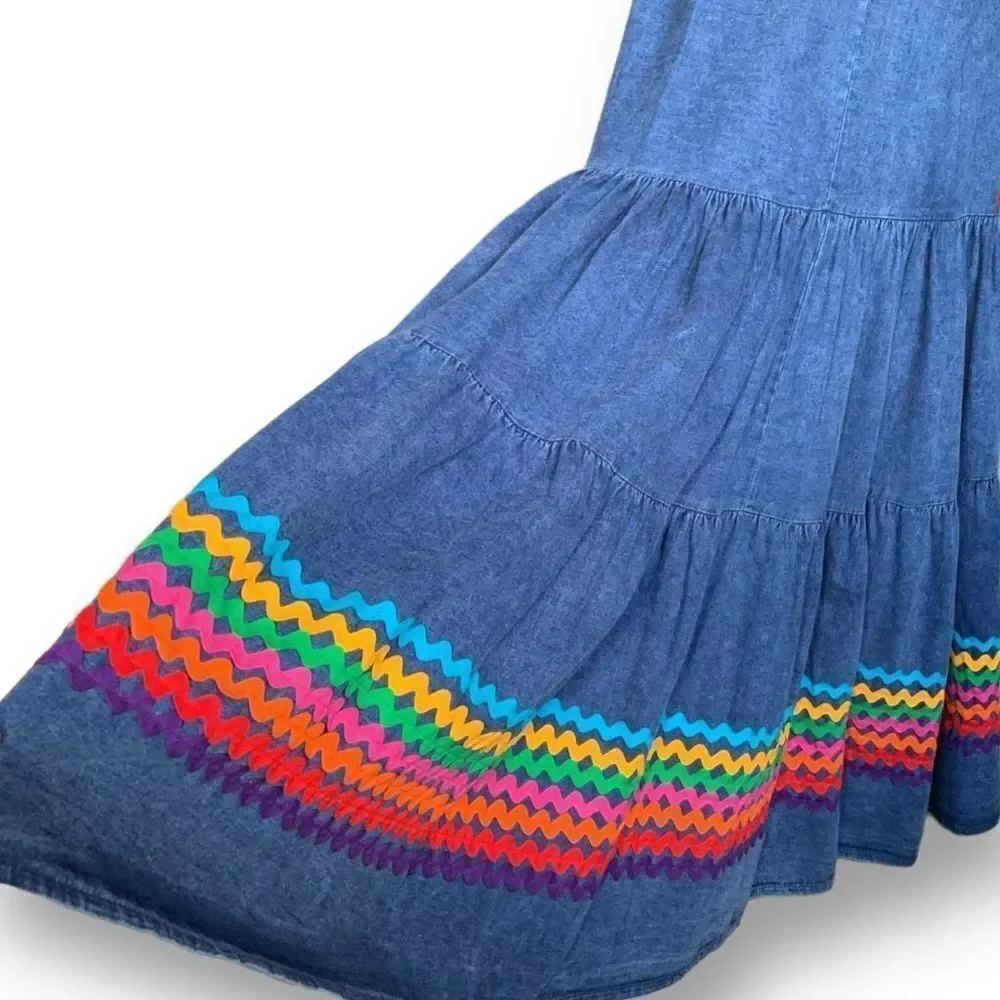 Vintage Maxi Skirt with Multicolor Ric Rac Trim - Picture 6 of 9
